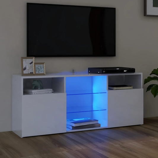 TV-taso LED-valoilla korkeakiilto valkoinen 120x30x50 cm - Sisustajankoti.fi
