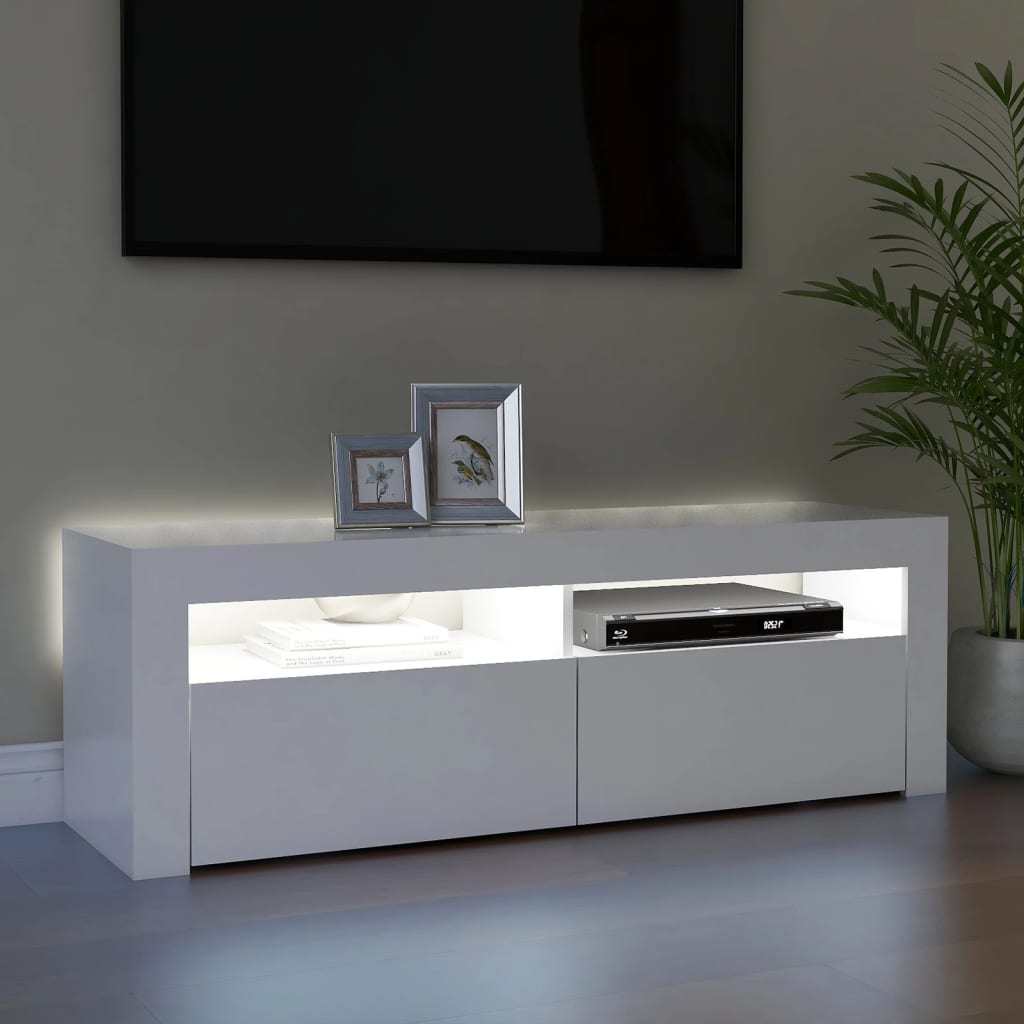 TV-taso LED-valoilla valkoinen 120x35x40 cm - Sisustajankoti.fi