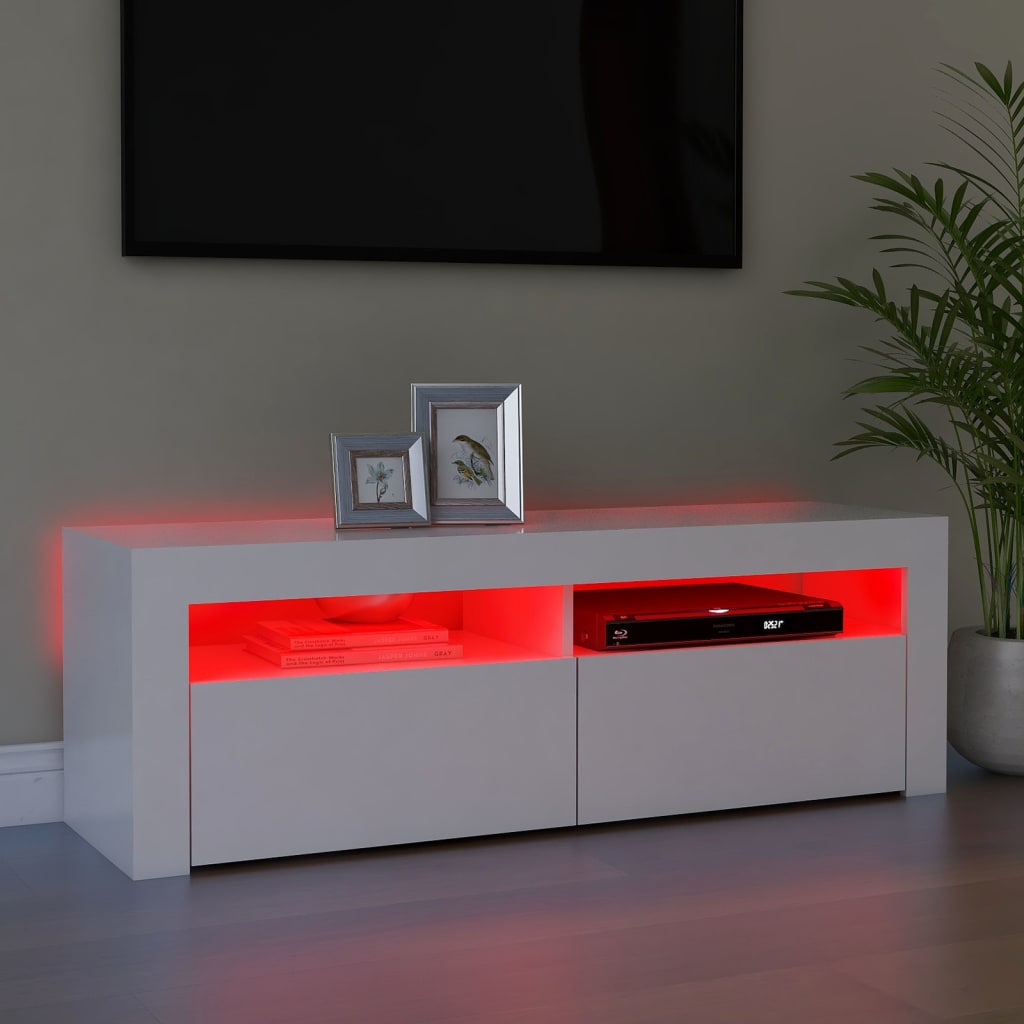 TV-taso LED-valoilla valkoinen 120x35x40 cm - Sisustajankoti.fi