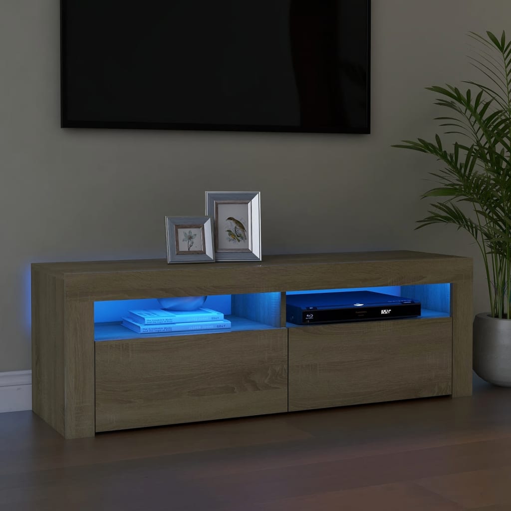 TV-taso LED-valoilla Sonoma-tammi 120x35x40 cm - Sisustajankoti.fi