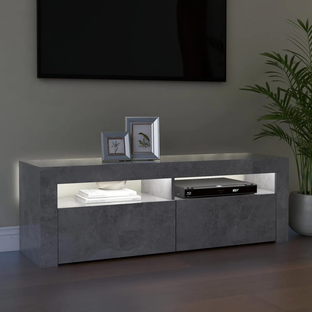 TV-taso LED-valoilla betoninharmaa 120x35x40 cm - Sisustajankoti.fi