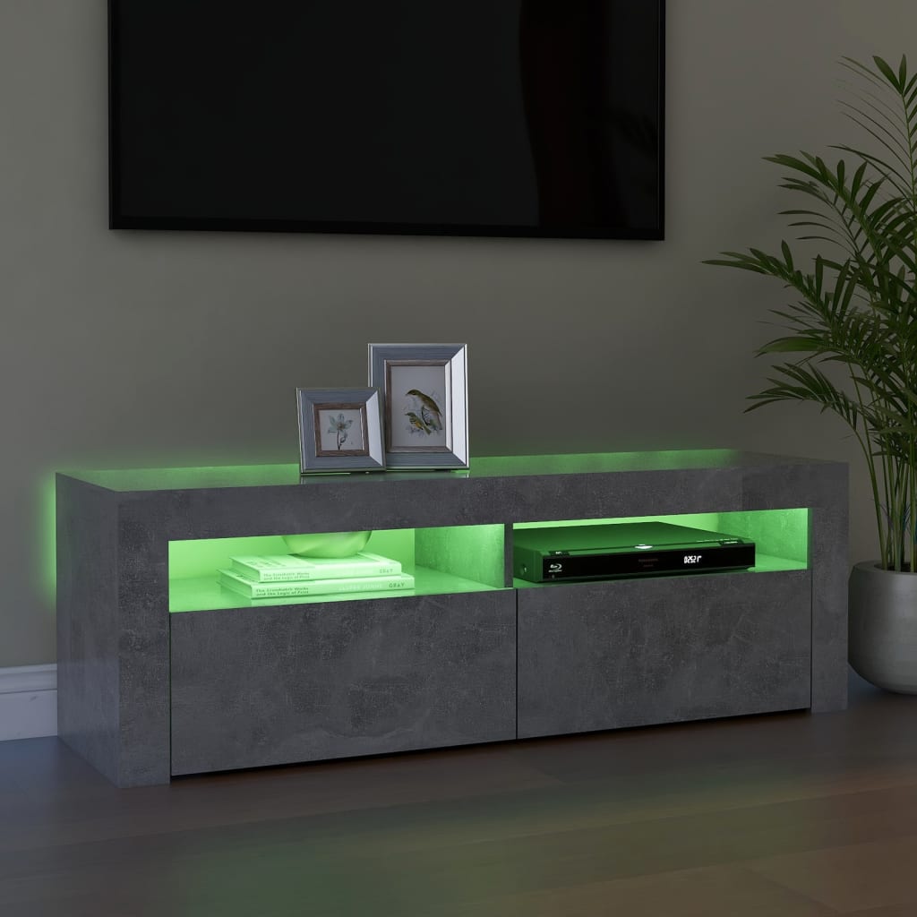 TV-taso LED-valoilla betoninharmaa 120x35x40 cm - Sisustajankoti.fi