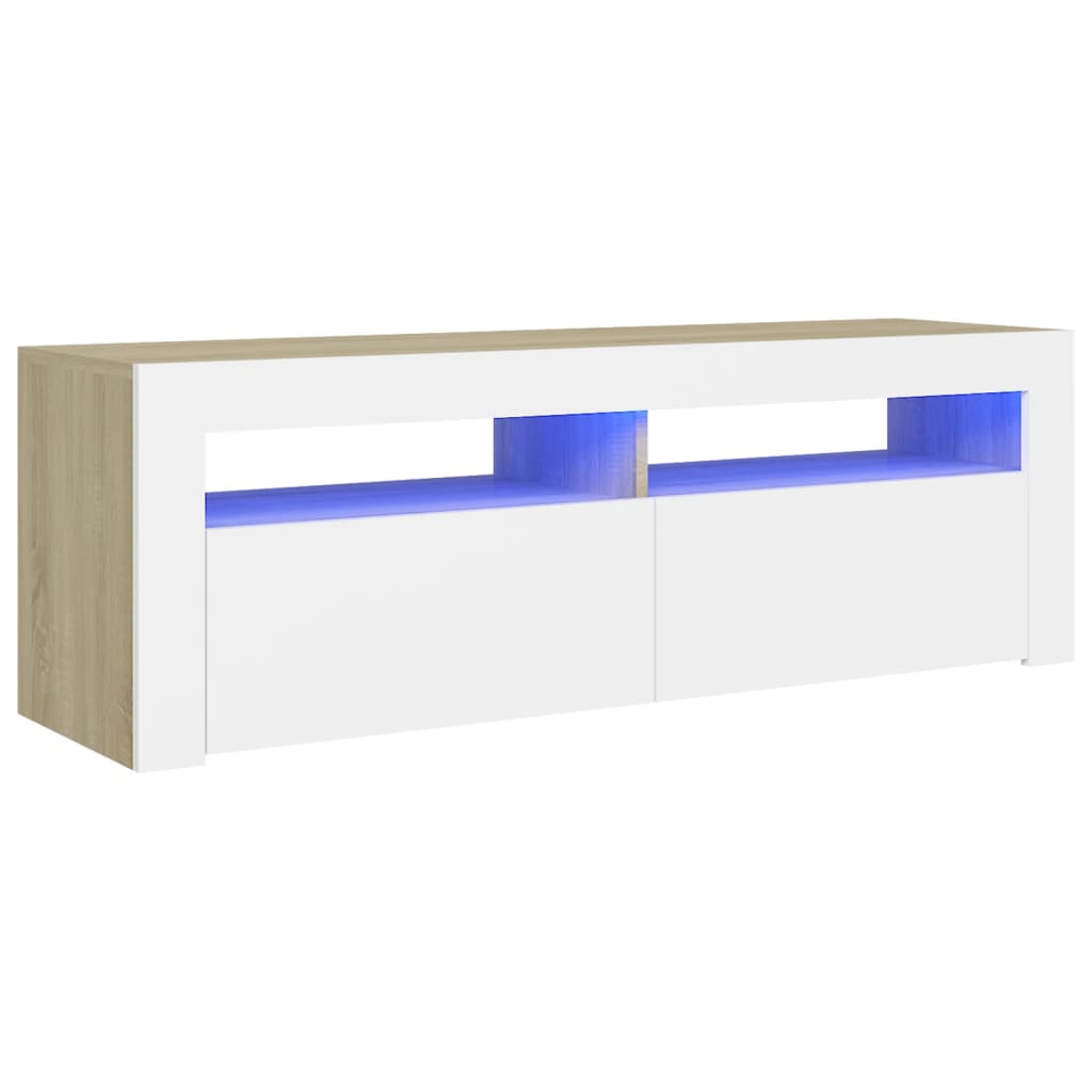 TV-taso LED-valoilla valkoinen ja Sonoma-tammi 120x35x40 cm - Sisustajankoti.fi