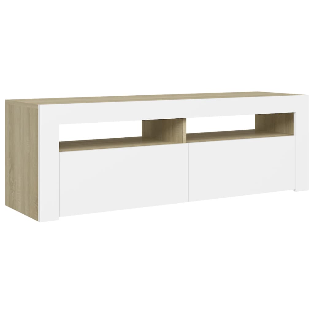 TV-taso LED-valoilla valkoinen ja Sonoma-tammi 120x35x40 cm - Sisustajankoti.fi
