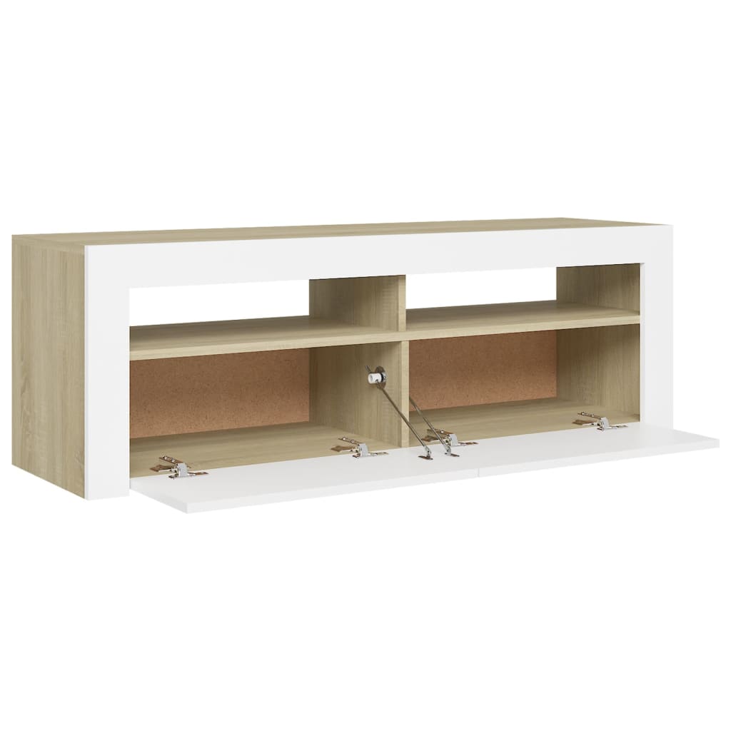 TV-taso LED-valoilla valkoinen ja Sonoma-tammi 120x35x40 cm - Sisustajankoti.fi