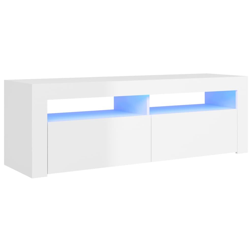 TV-taso LED-valoilla korkeakiilto valkoinen 120x35x40 cm - Sisustajankoti.fi