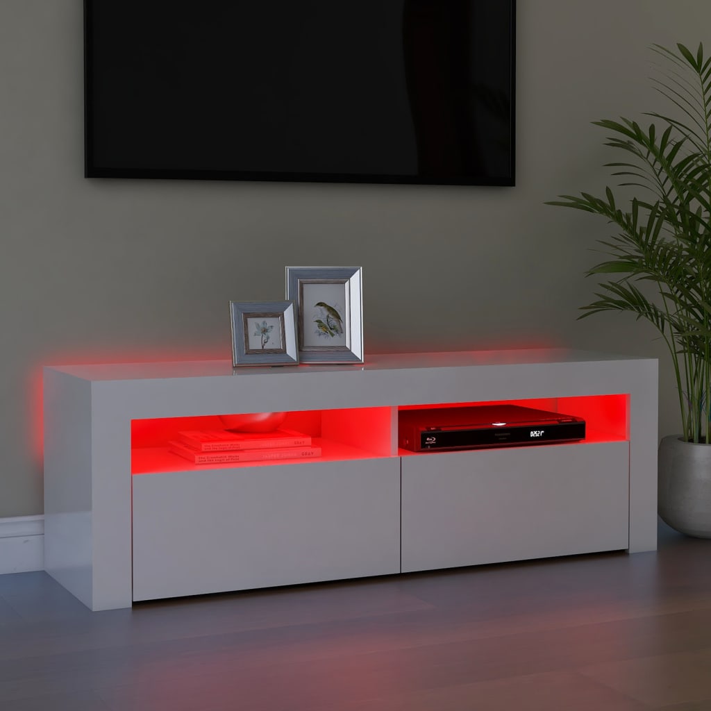 TV-taso LED-valoilla korkeakiilto valkoinen 120x35x40 cm - Sisustajankoti.fi