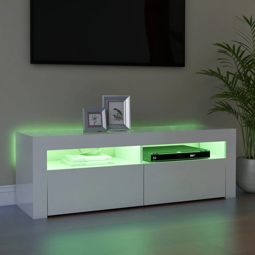 TV-taso LED-valoilla korkeakiilto valkoinen 120x35x40 cm - Sisustajankoti.fi