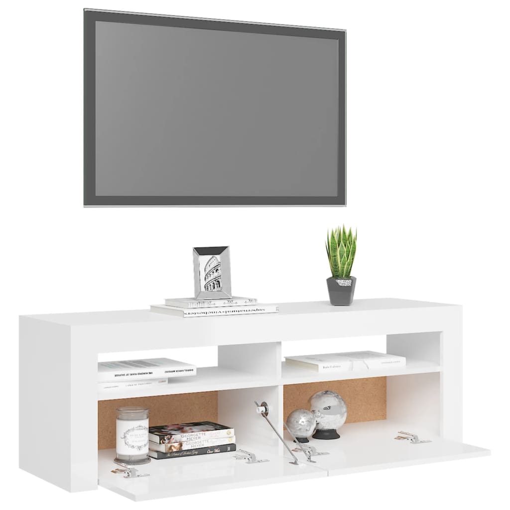 TV-taso LED-valoilla korkeakiilto valkoinen 120x35x40 cm - Sisustajankoti.fi