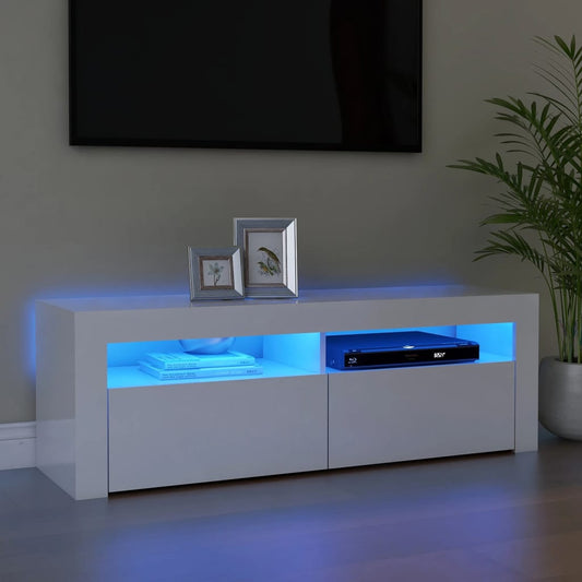 TV-taso LED-valoilla korkeakiilto valkoinen 120x35x40 cm - Sisustajankoti.fi