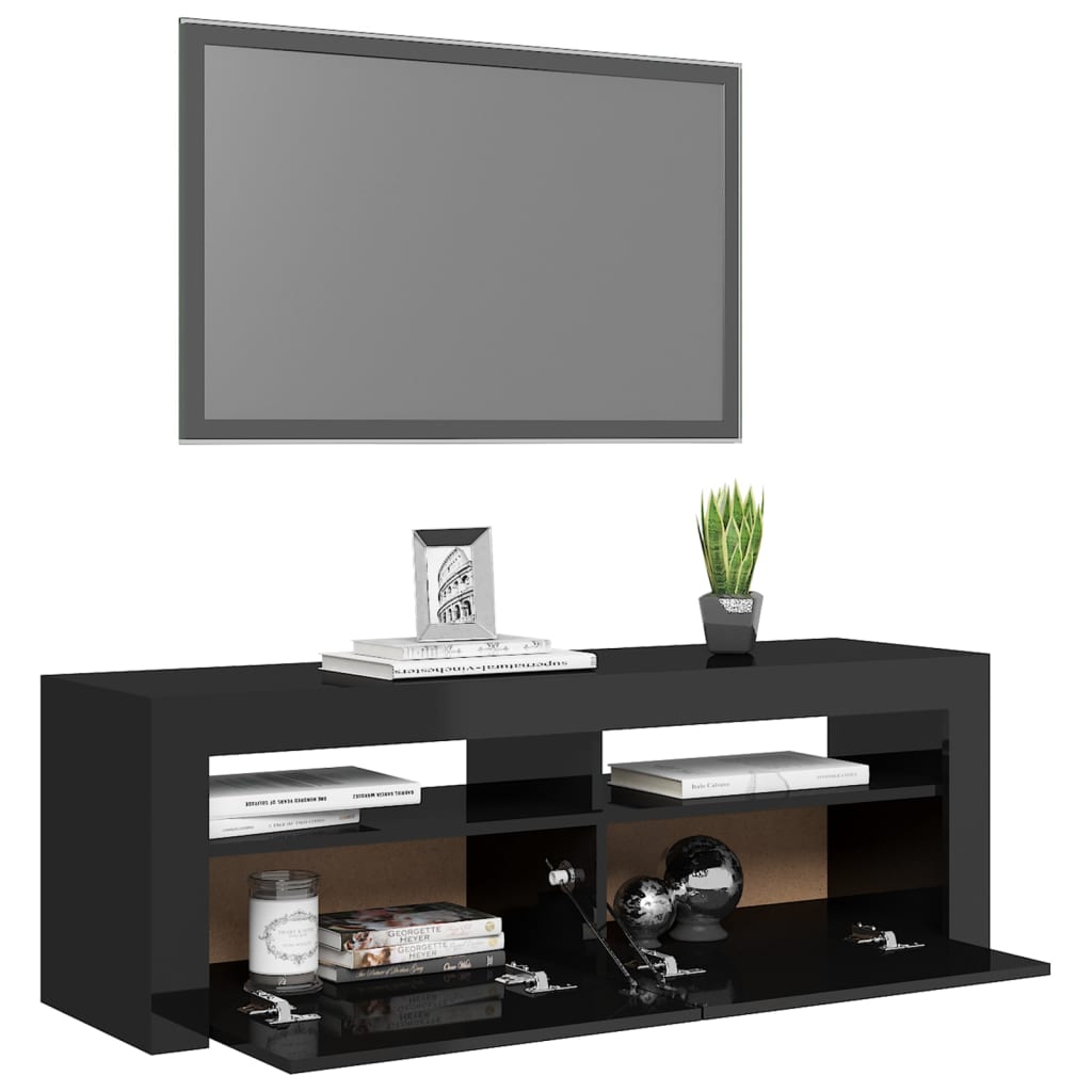 TV-taso LED-valoilla korkeakiilto musta 120x35x40 cm - Sisustajankoti.fi