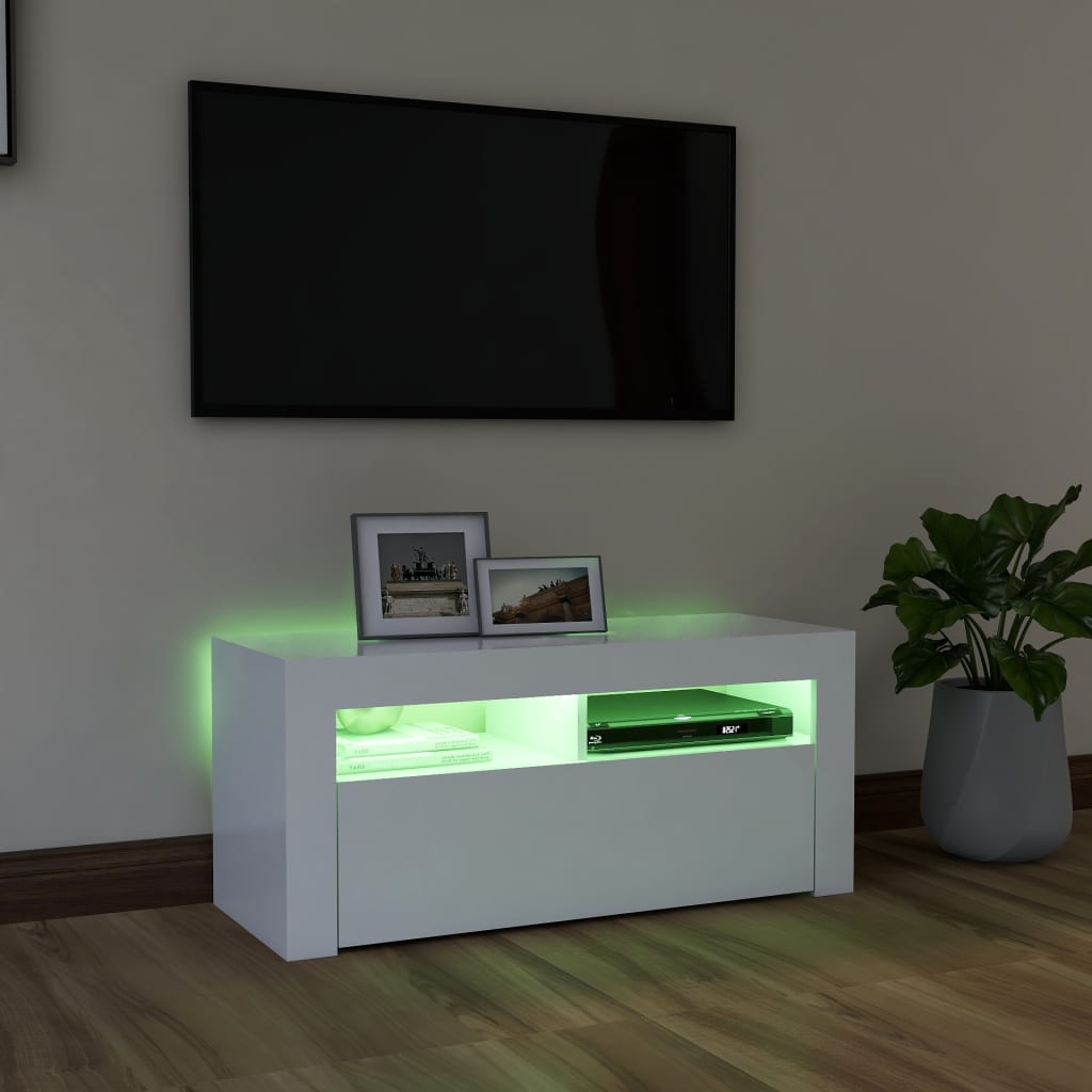 TV-taso LED-valoilla valkoinen 90x35x40 cm - Sisustajankoti.fi