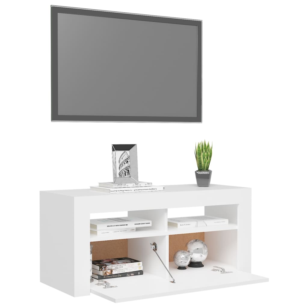 TV-taso LED-valoilla valkoinen 90x35x40 cm - Sisustajankoti.fi
