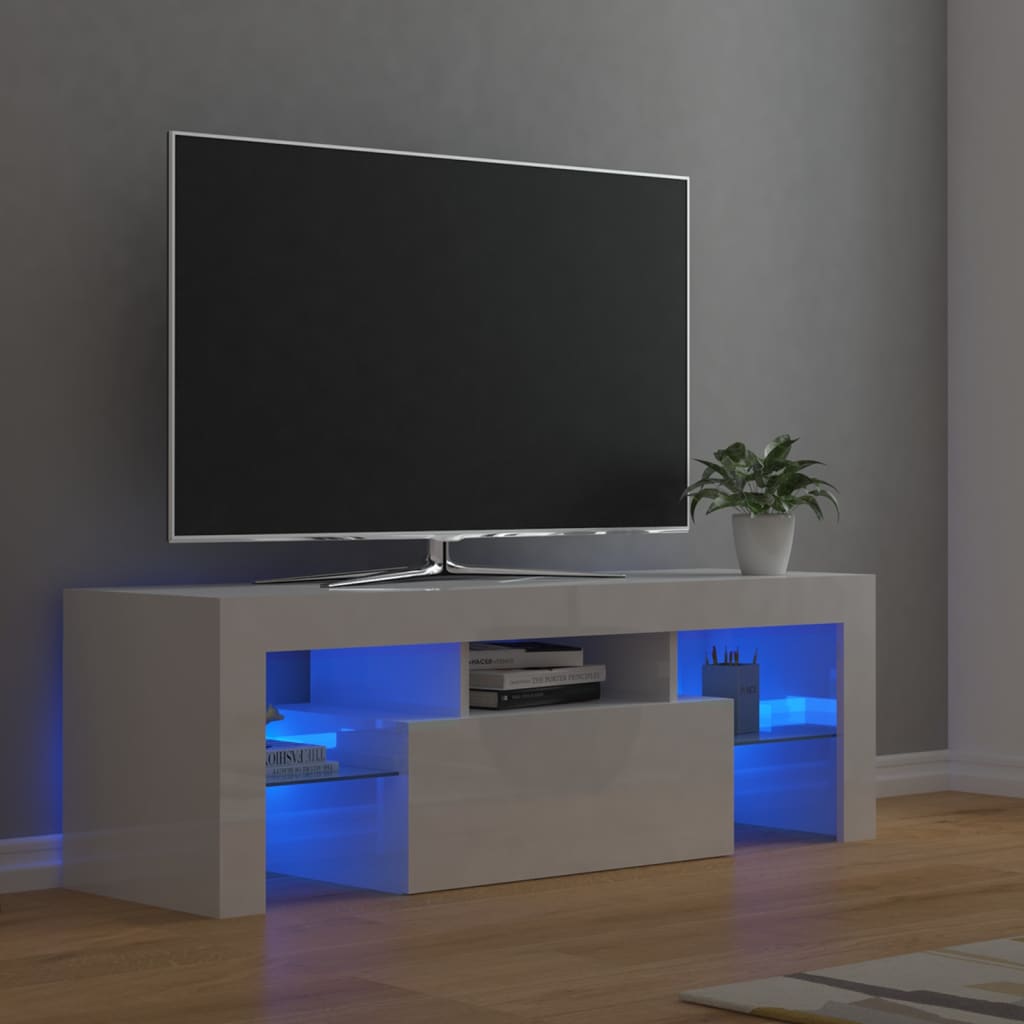 TV-taso LED-valoilla korkeakiilto valkoinen 120x35x40 cm - Sisustajankoti.fi