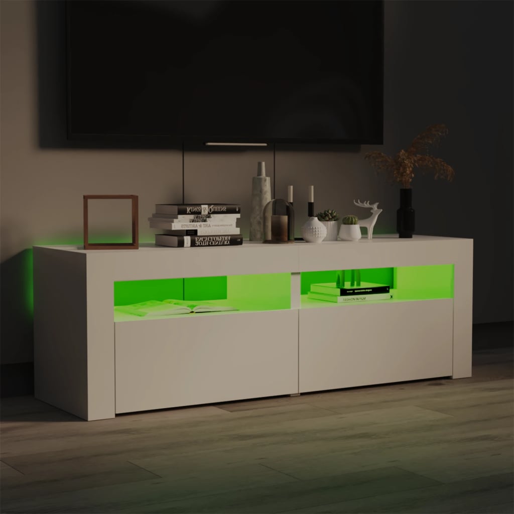 TV-taso LED-valoilla korkeakiilto valkoinen 120x35x40 cm - Sisustajankoti.fi