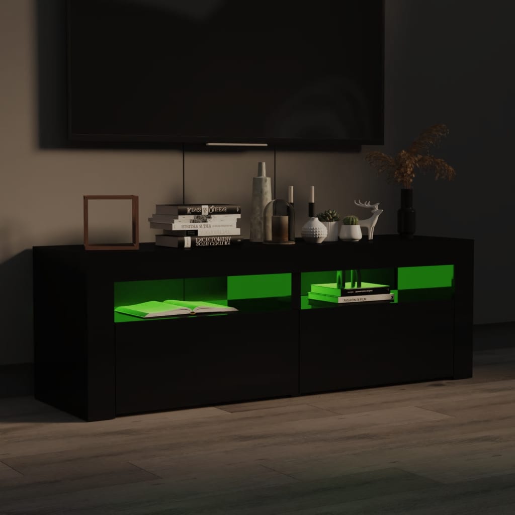 TV-taso LED-valoilla korkeakiilto musta 120x35x40 cm - Sisustajankoti.fi