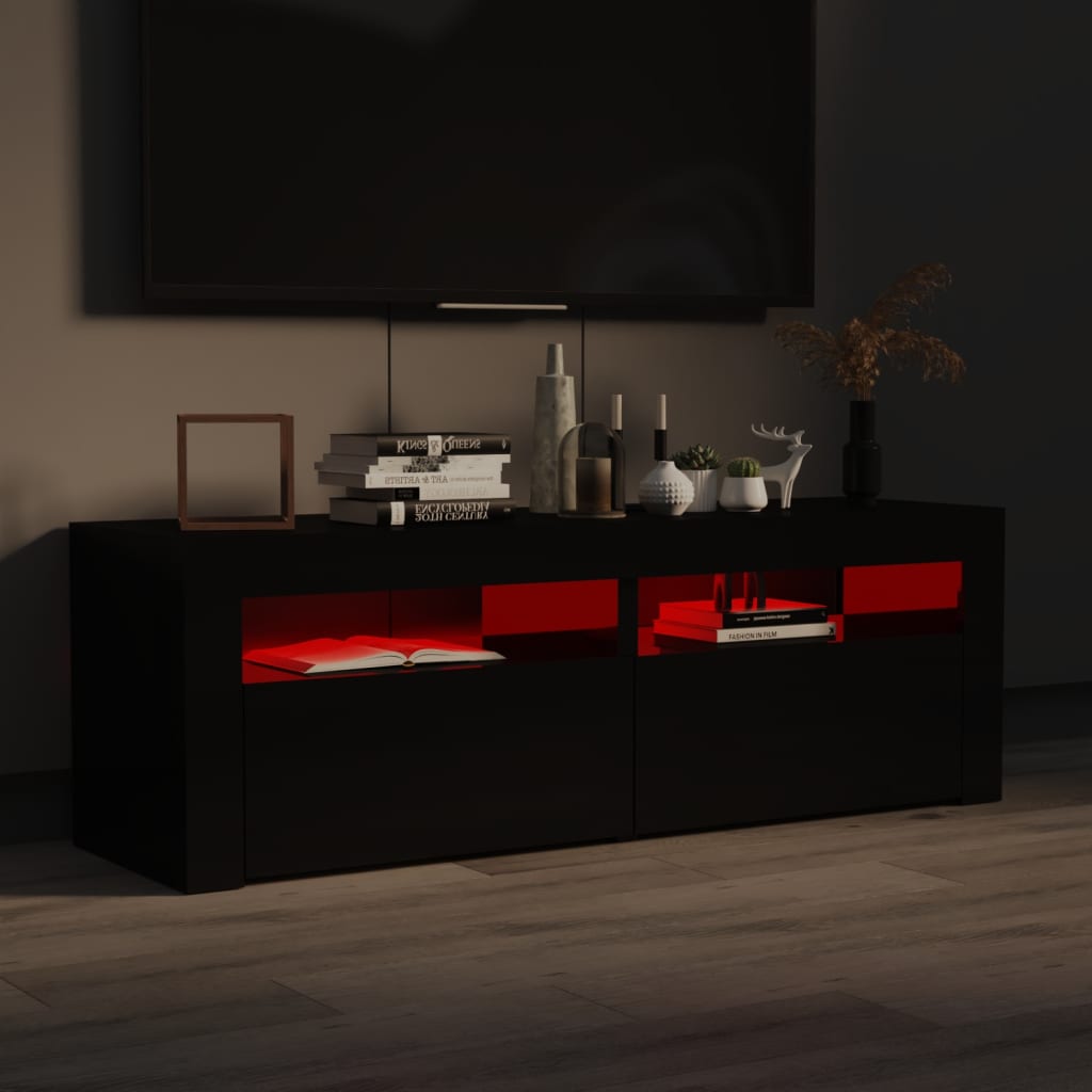 TV-taso LED-valoilla korkeakiilto musta 120x35x40 cm - Sisustajankoti.fi