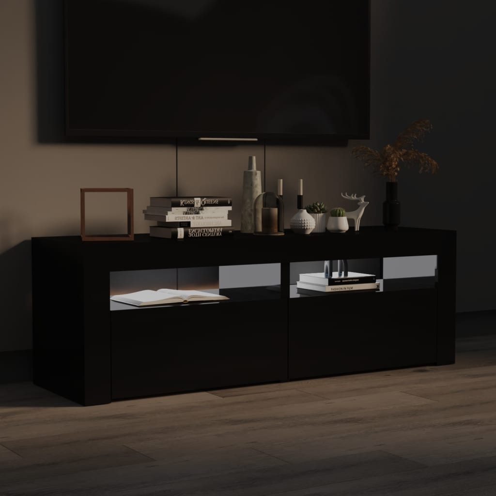 TV-taso LED-valoilla korkeakiilto musta 120x35x40 cm - Sisustajankoti.fi