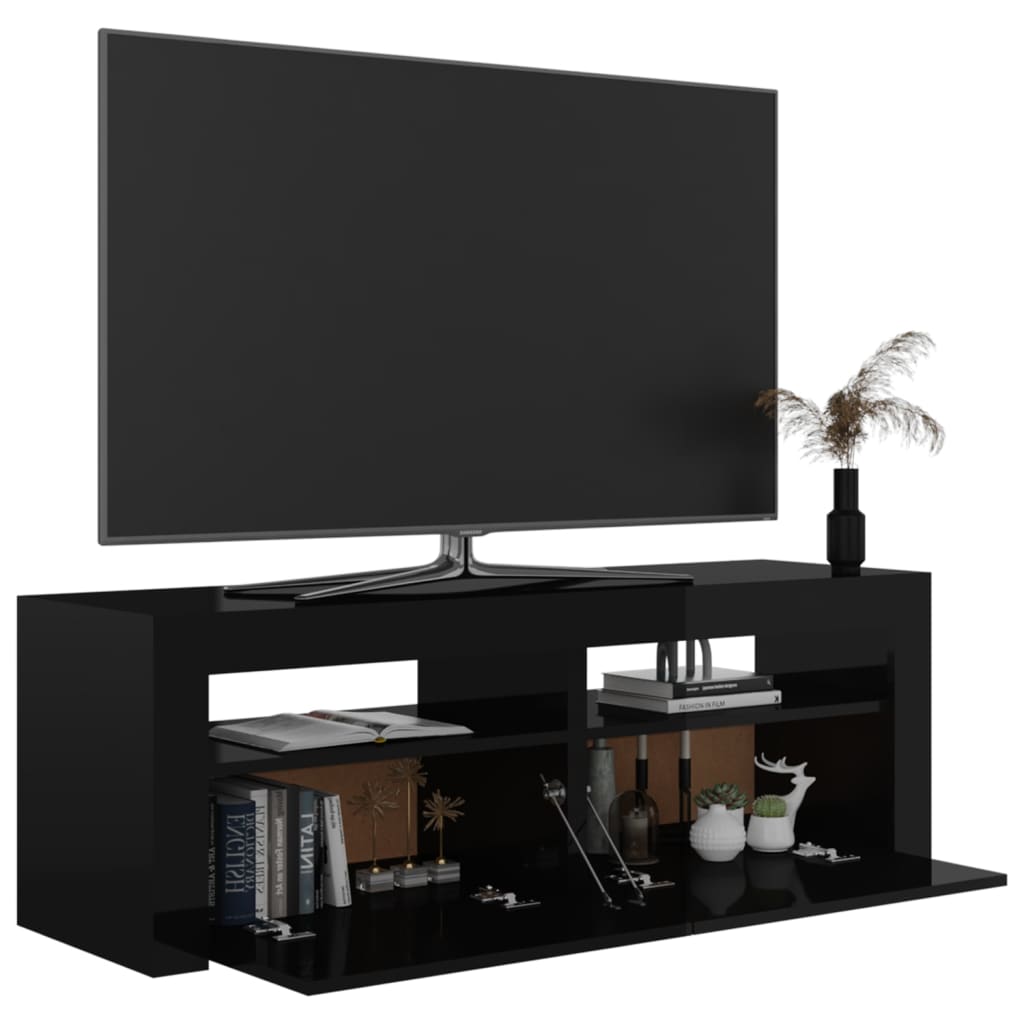 TV-taso LED-valoilla korkeakiilto musta 120x35x40 cm - Sisustajankoti.fi