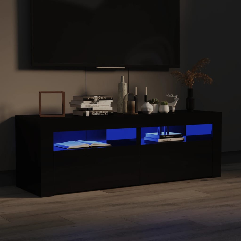 TV-taso LED-valoilla korkeakiilto musta 120x35x40 cm - Sisustajankoti.fi
