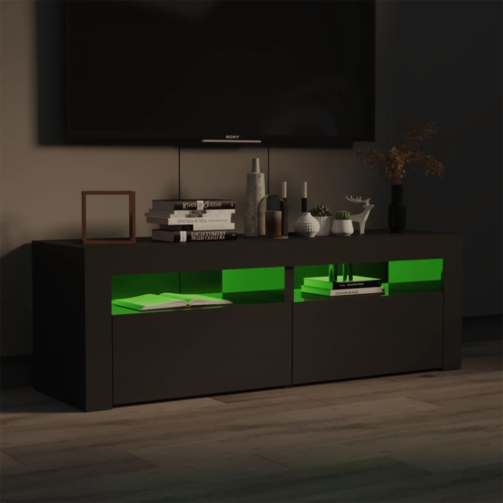 TV-taso LED-valoilla korkeakiilto harmaa 120x35x40 cm - Sisustajankoti.fi