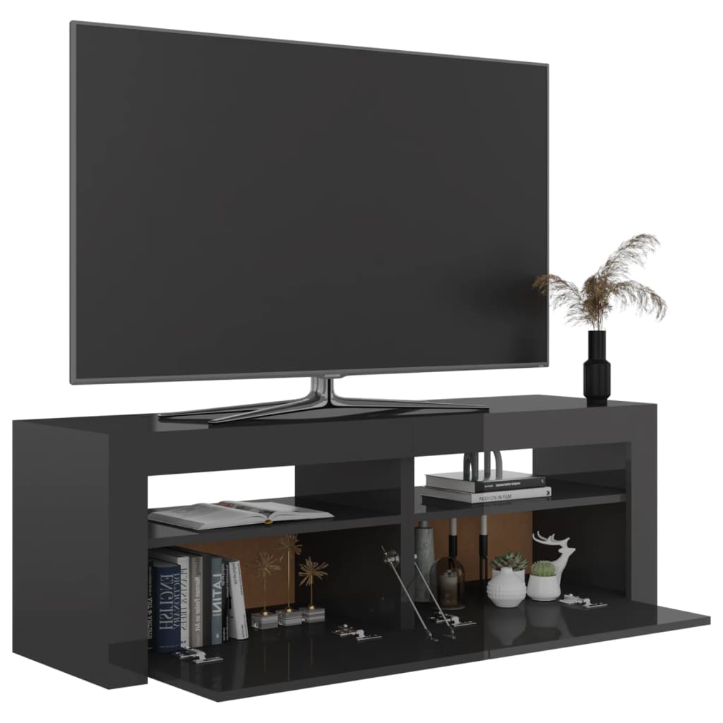 TV-taso LED-valoilla korkeakiilto harmaa 120x35x40 cm - Sisustajankoti.fi