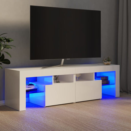 TV-taso LED-valoilla korkeakiilto valkoinen 140x35x40 cm - Sisustajankoti.fi