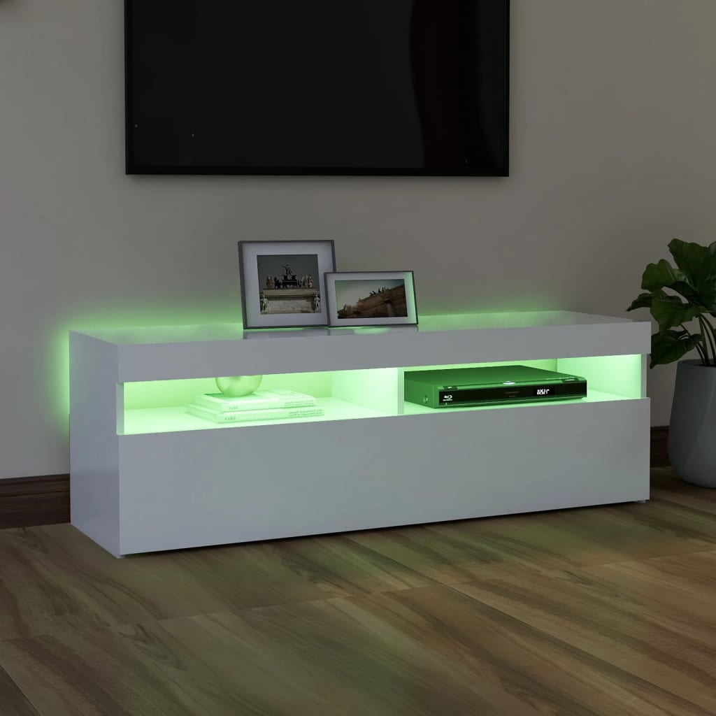 TV-taso LED-valoilla valkoinen 120x35x40 cm - Sisustajankoti.fi