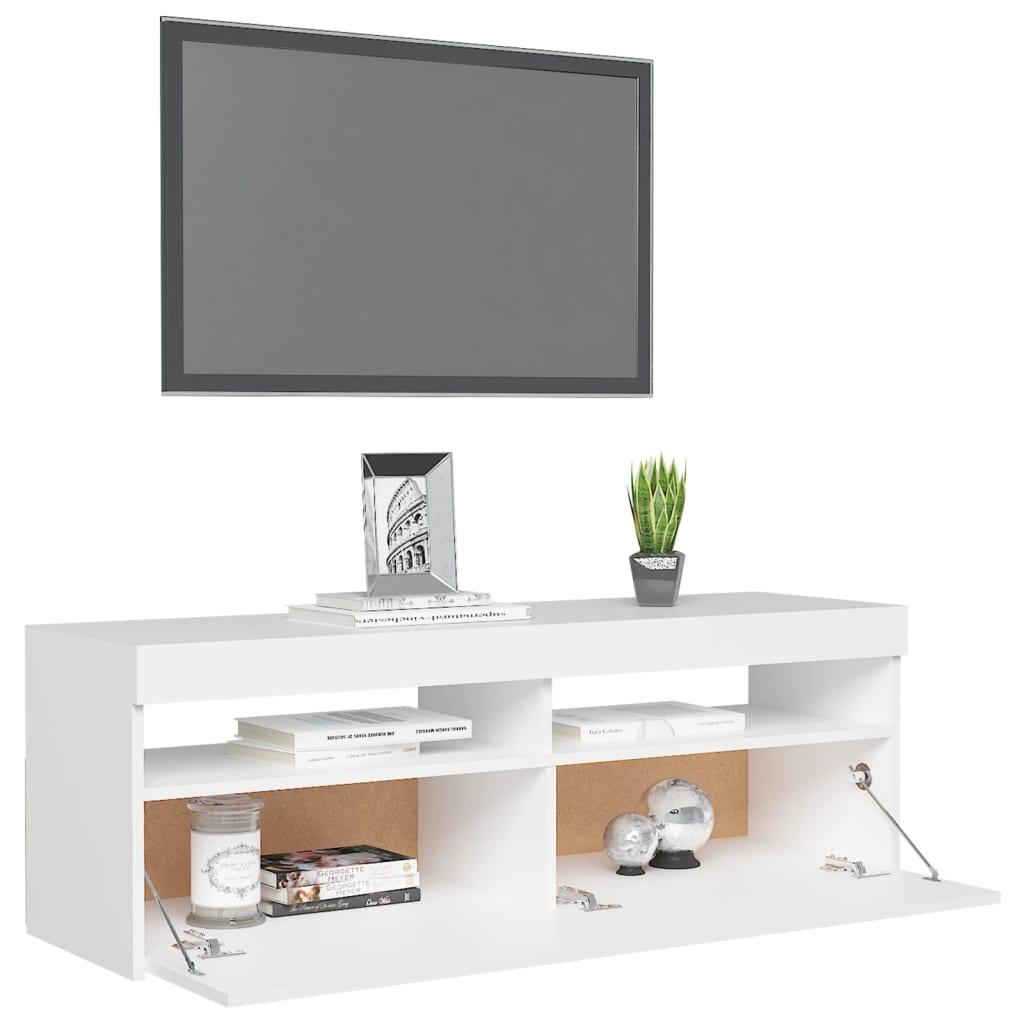 TV-taso LED-valoilla valkoinen 120x35x40 cm - Sisustajankoti.fi