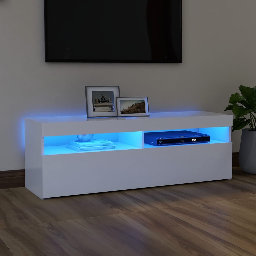 TV-taso LED-valoilla valkoinen 120x35x40 cm - Sisustajankoti.fi