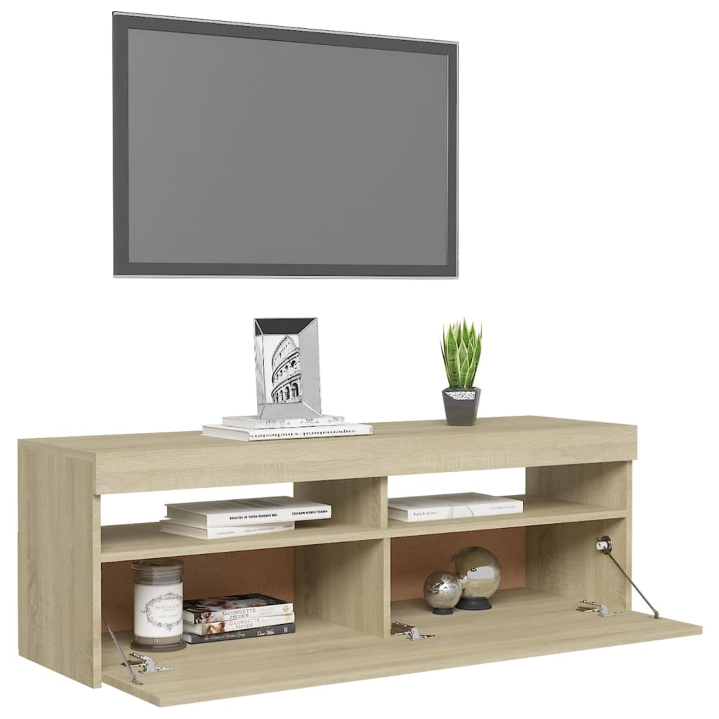 TV-taso LED-valoilla Sonoma-tammi 120x35x40 cm - Sisustajankoti.fi