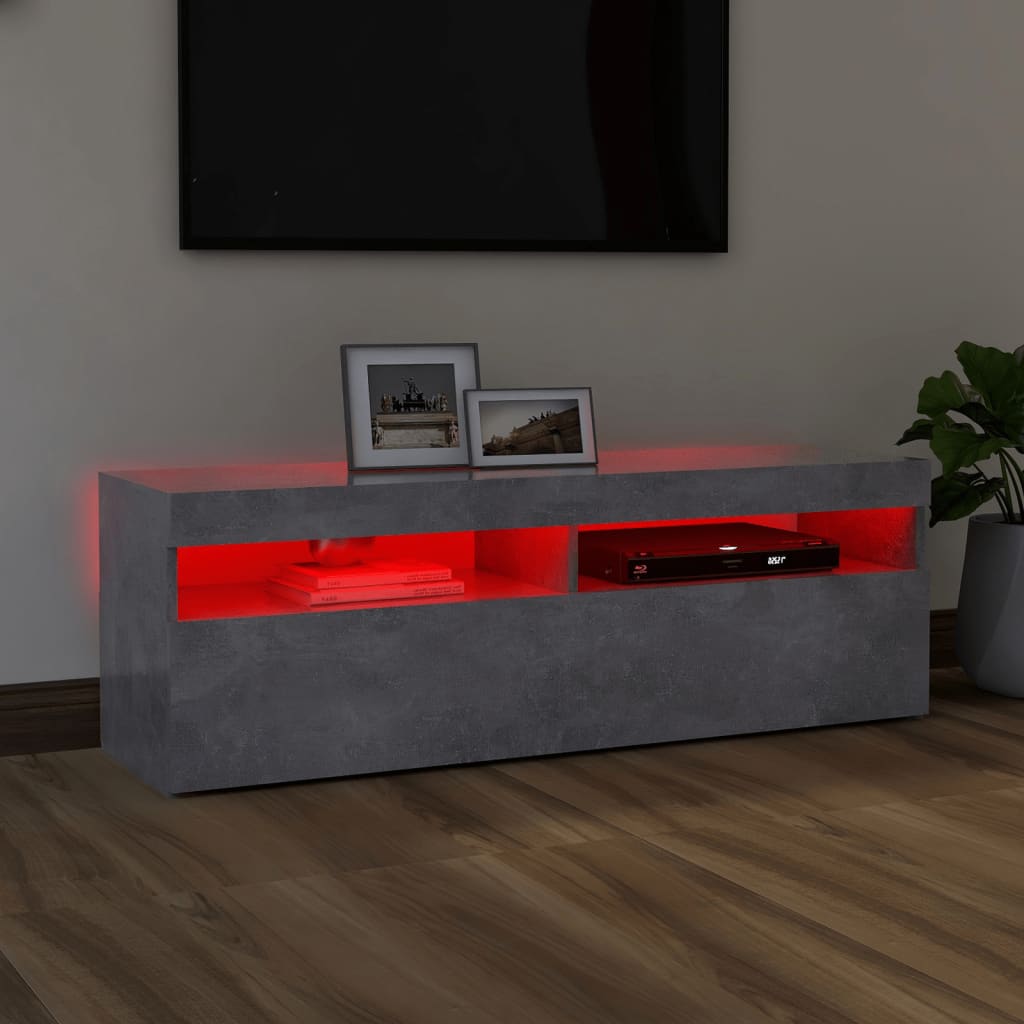TV-taso LED-valoilla betoninharmaa 120x35x40 cm - Sisustajankoti.fi
