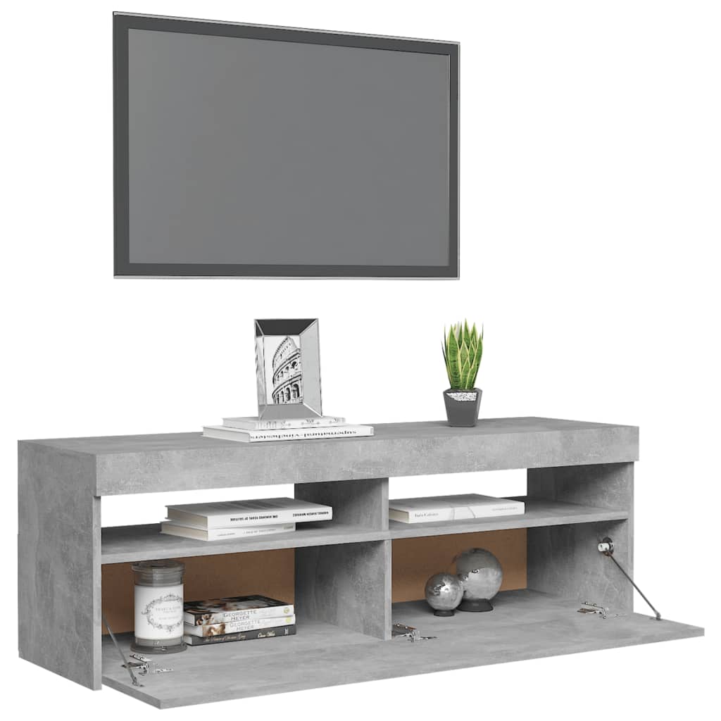 TV-taso LED-valoilla betoninharmaa 120x35x40 cm - Sisustajankoti.fi