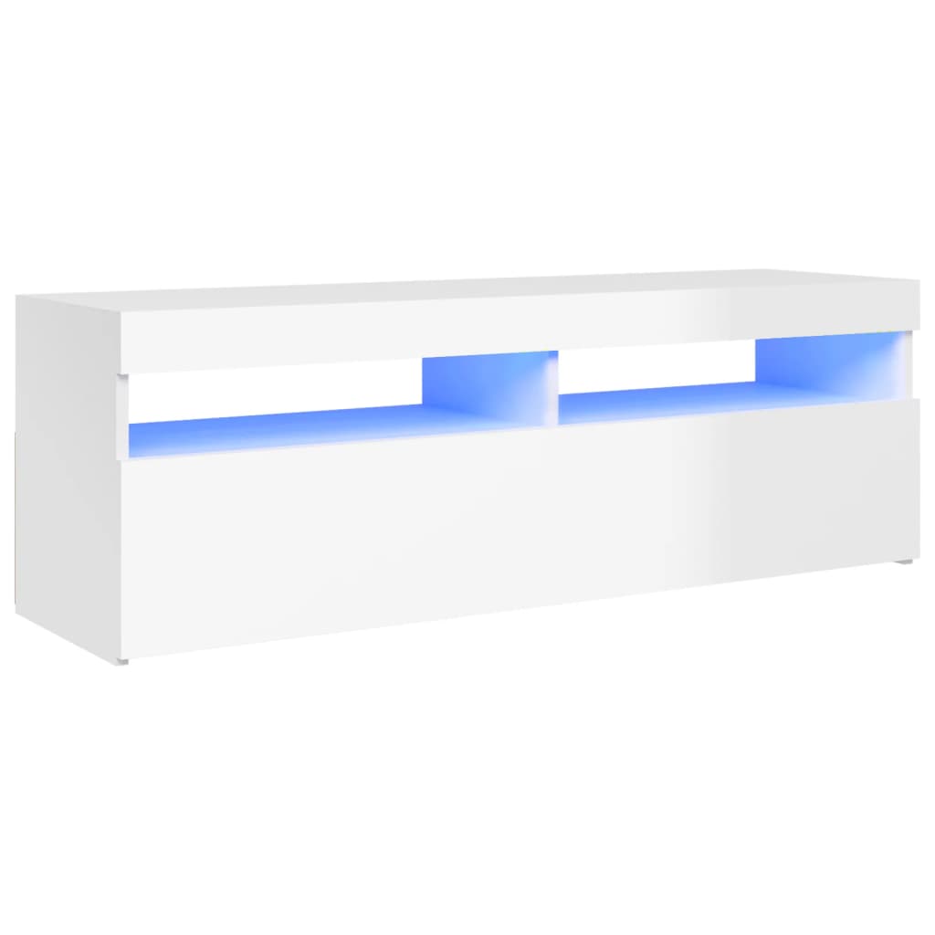 TV-taso LED-valoilla korkeakiilto valkoinen 120x35x40 cm - Sisustajankoti.fi