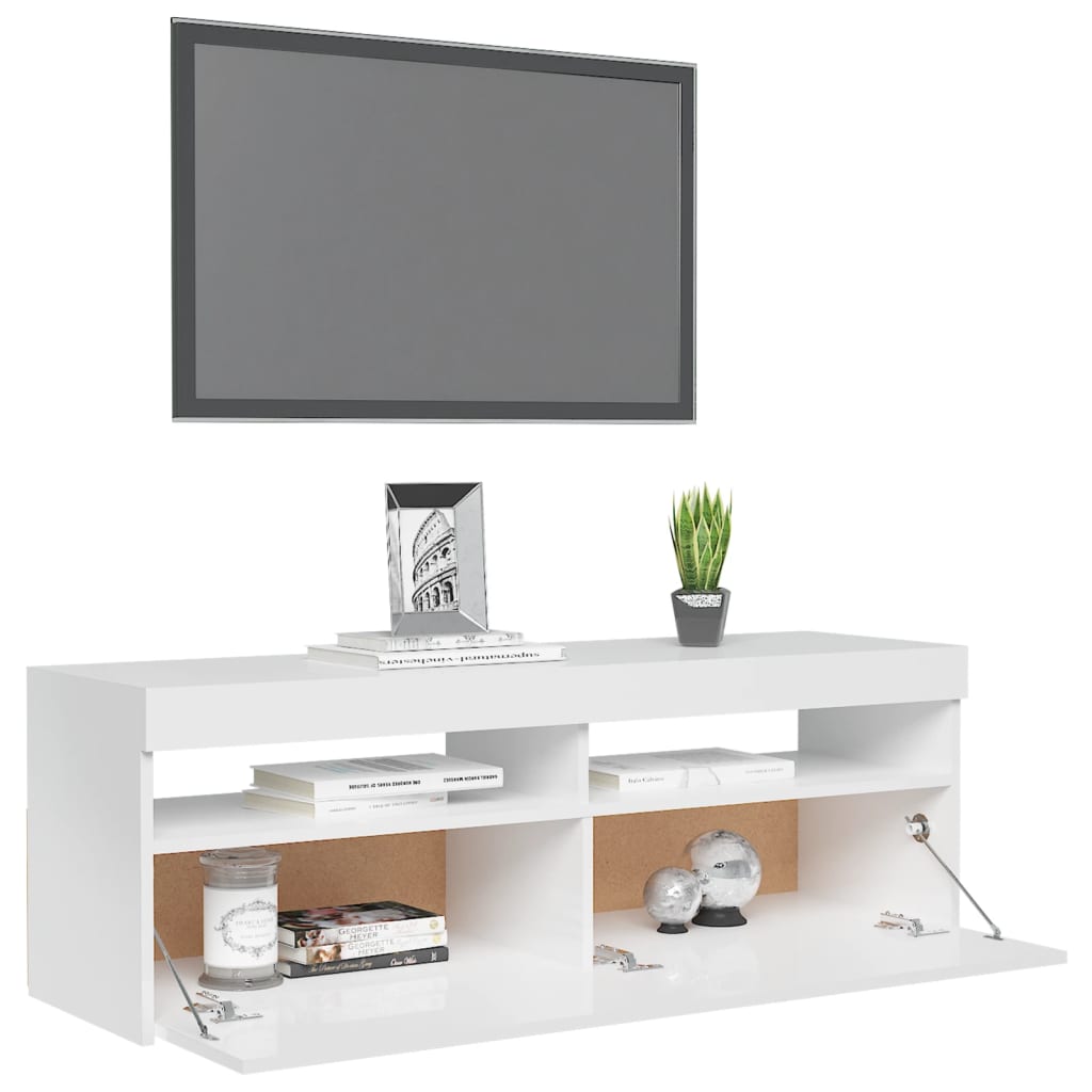 TV-taso LED-valoilla korkeakiilto valkoinen 120x35x40 cm - Sisustajankoti.fi