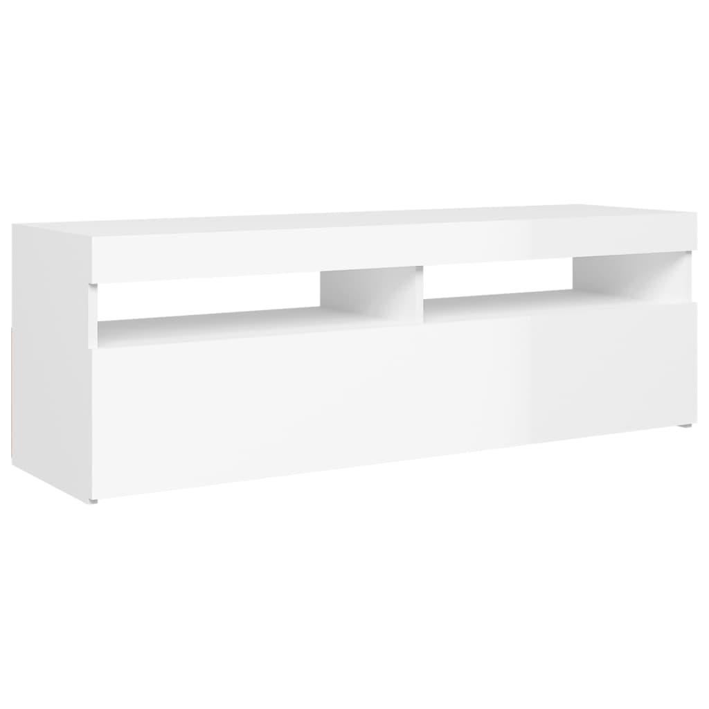 TV-taso LED-valoilla korkeakiilto valkoinen 120x35x40 cm - Sisustajankoti.fi