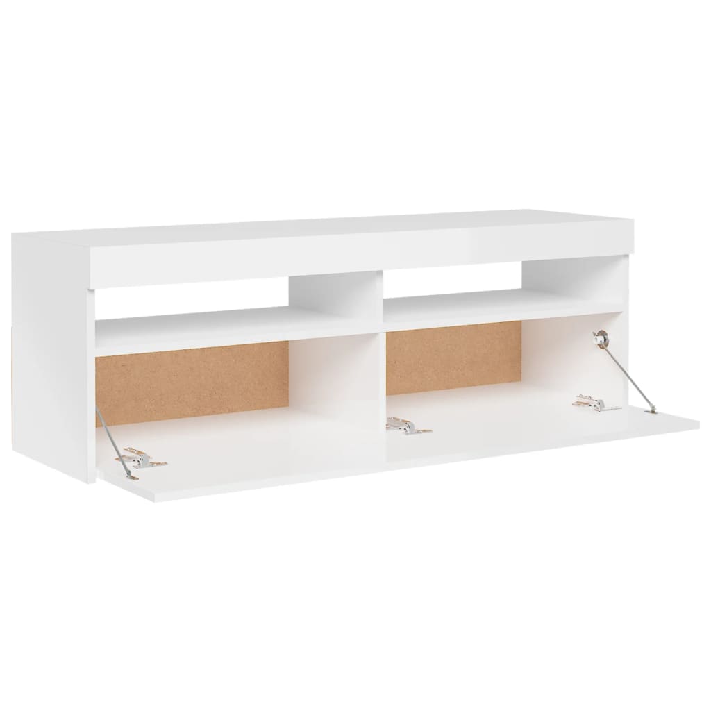 TV-taso LED-valoilla korkeakiilto valkoinen 120x35x40 cm - Sisustajankoti.fi