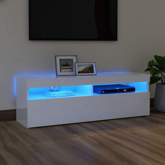 TV-taso LED-valoilla korkeakiilto valkoinen 120x35x40 cm - Sisustajankoti.fi
