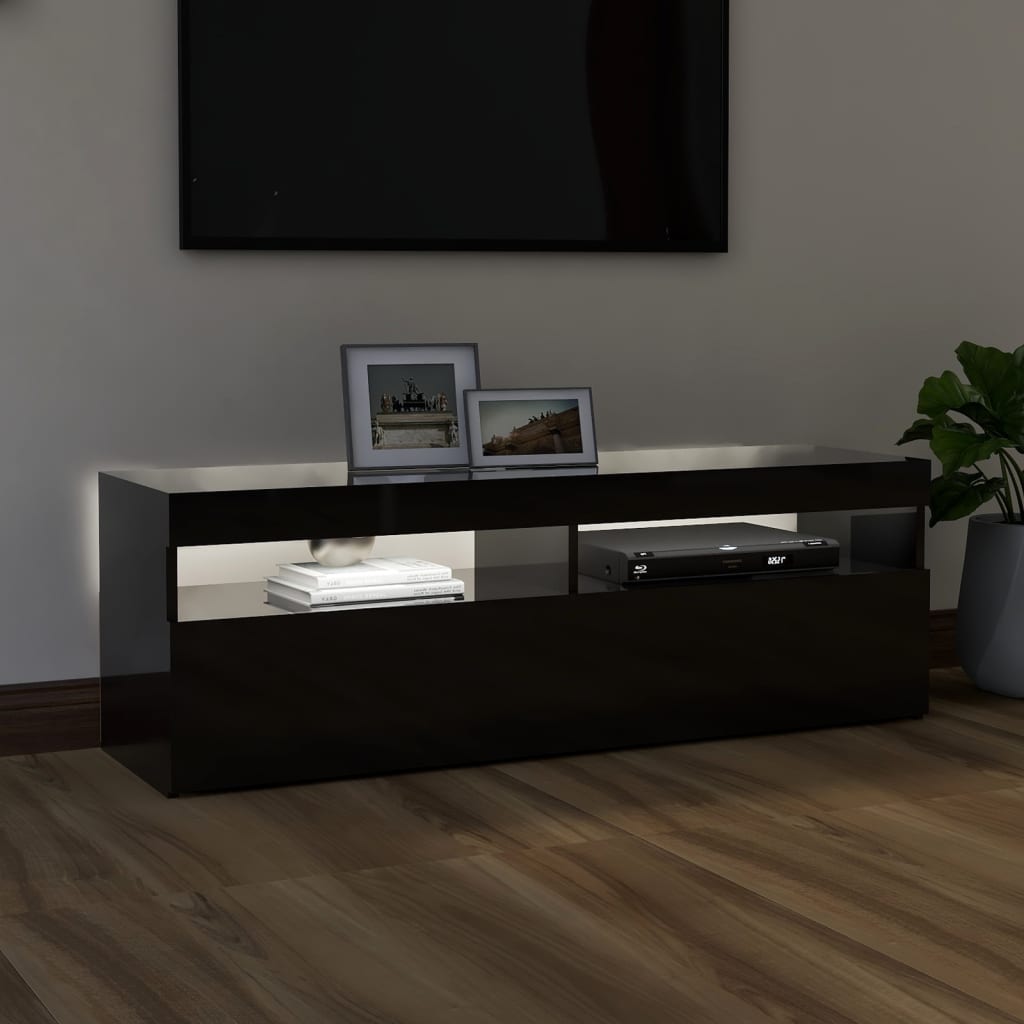 TV-taso LED-valoilla korkeakiilto musta 120x35x40 cm - Sisustajankoti.fi
