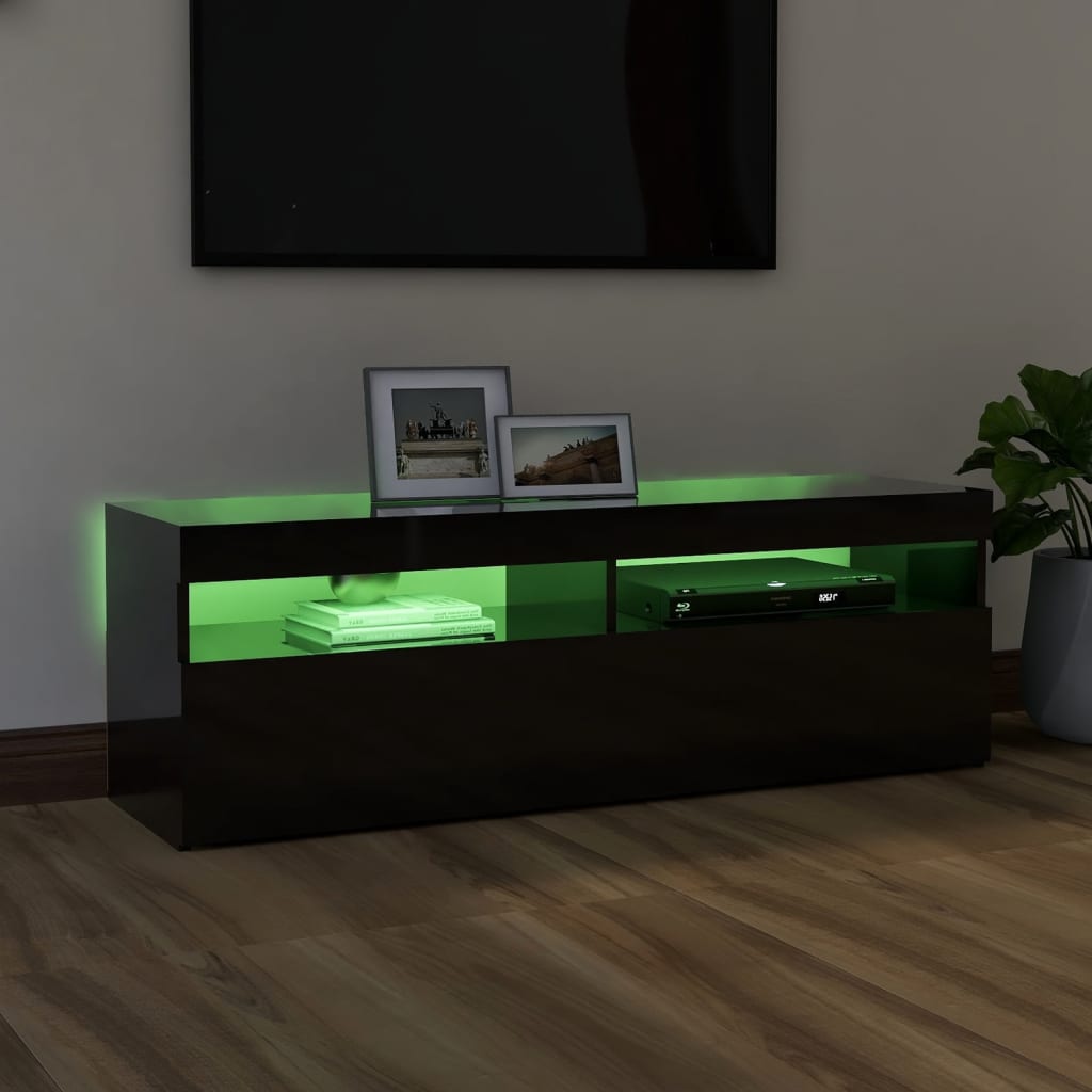 TV-taso LED-valoilla korkeakiilto musta 120x35x40 cm - Sisustajankoti.fi
