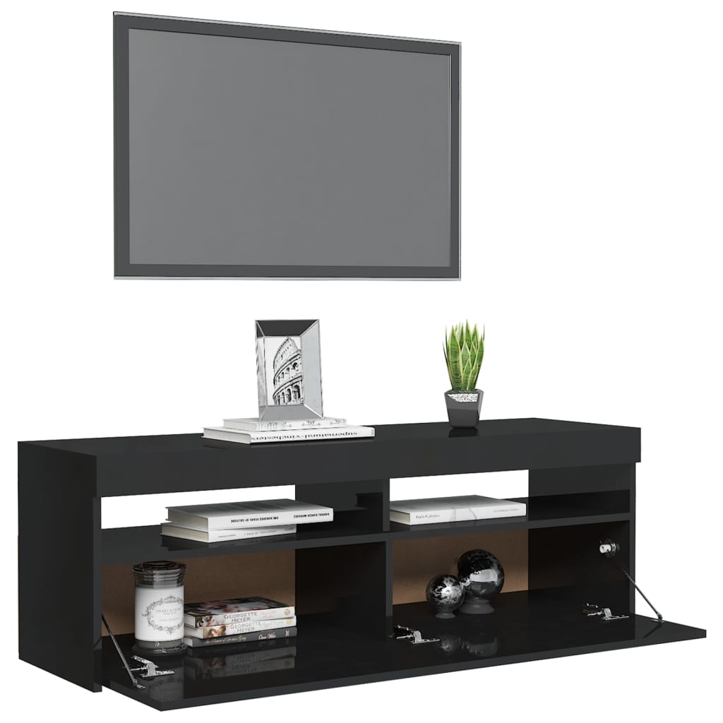 TV-taso LED-valoilla korkeakiilto musta 120x35x40 cm - Sisustajankoti.fi