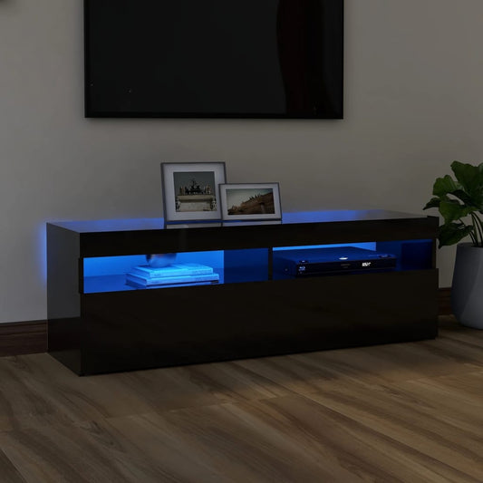 TV-taso LED-valoilla korkeakiilto musta 120x35x40 cm - Sisustajankoti.fi