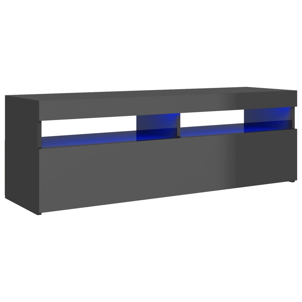 TV-taso LED-valoilla korkeakiilto harmaa 120x35x40 cm - Sisustajankoti.fi