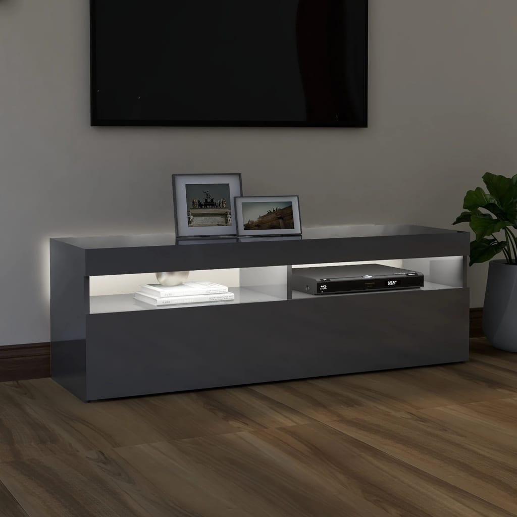 TV-taso LED-valoilla korkeakiilto harmaa 120x35x40 cm - Sisustajankoti.fi
