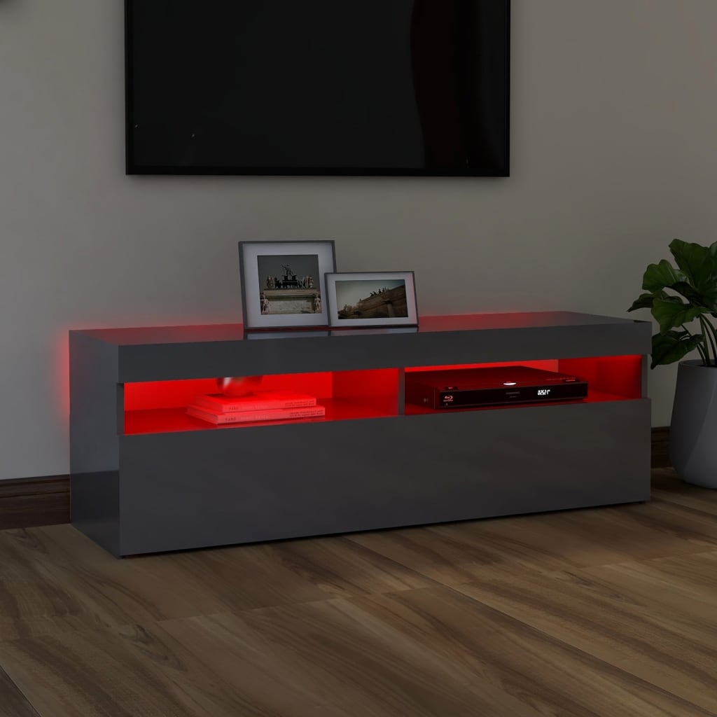 TV-taso LED-valoilla korkeakiilto harmaa 120x35x40 cm - Sisustajankoti.fi