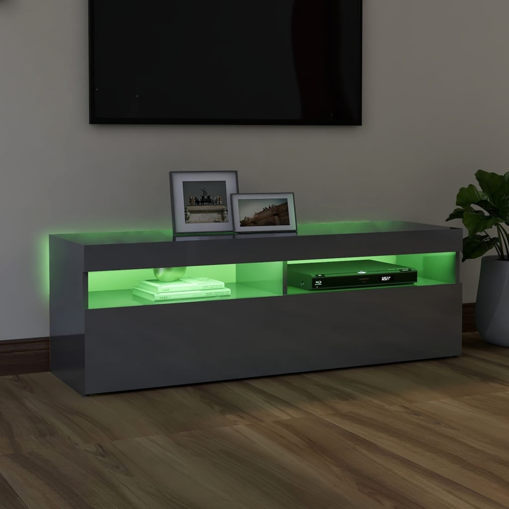 TV-taso LED-valoilla korkeakiilto harmaa 120x35x40 cm - Sisustajankoti.fi