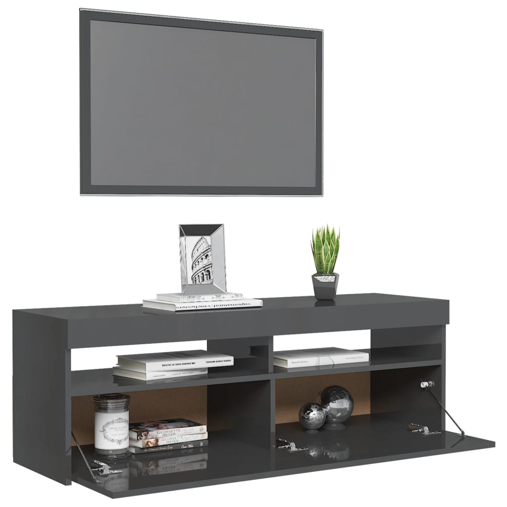 TV-taso LED-valoilla korkeakiilto harmaa 120x35x40 cm - Sisustajankoti.fi