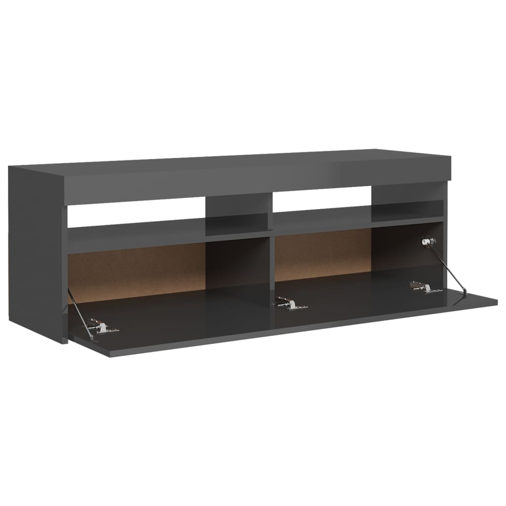 TV-taso LED-valoilla korkeakiilto harmaa 120x35x40 cm - Sisustajankoti.fi