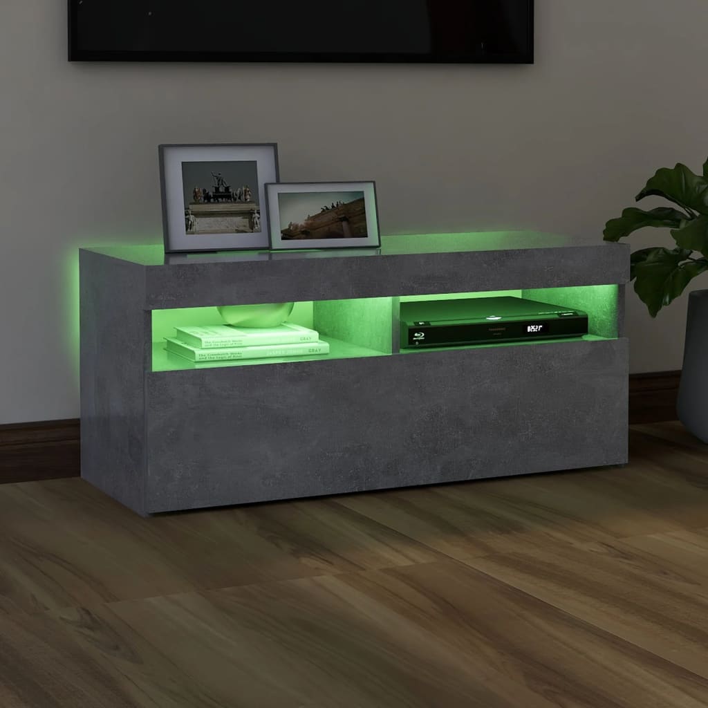 TV-taso LED-valoilla betoninharmaa 90x35x40 cm - Sisustajankoti.fi