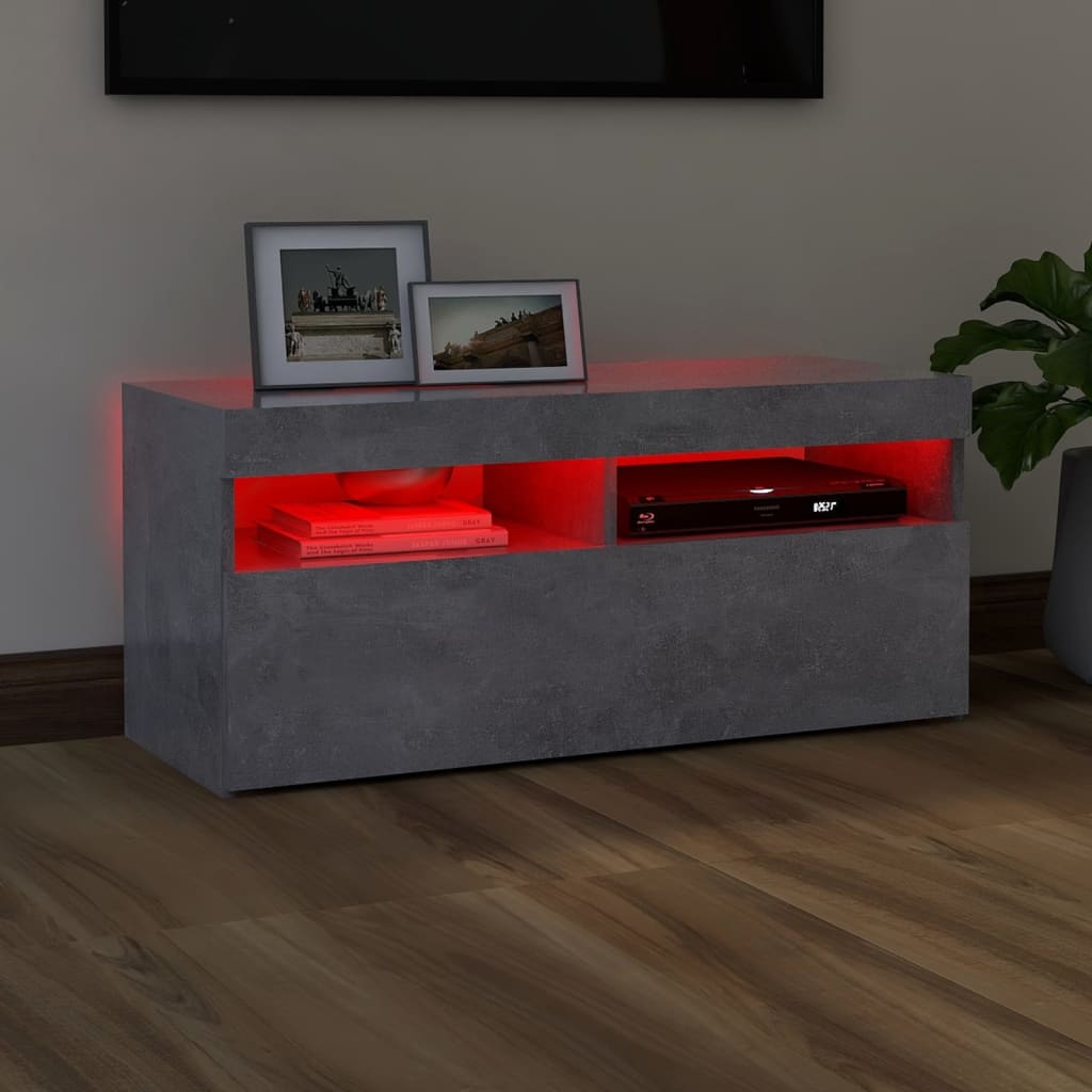 TV-taso LED-valoilla betoninharmaa 90x35x40 cm - Sisustajankoti.fi